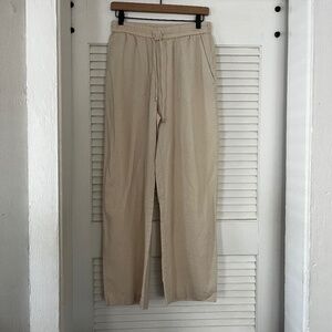 Zara Cream Woven Lounge Drawstring Pants with Pockets Medium